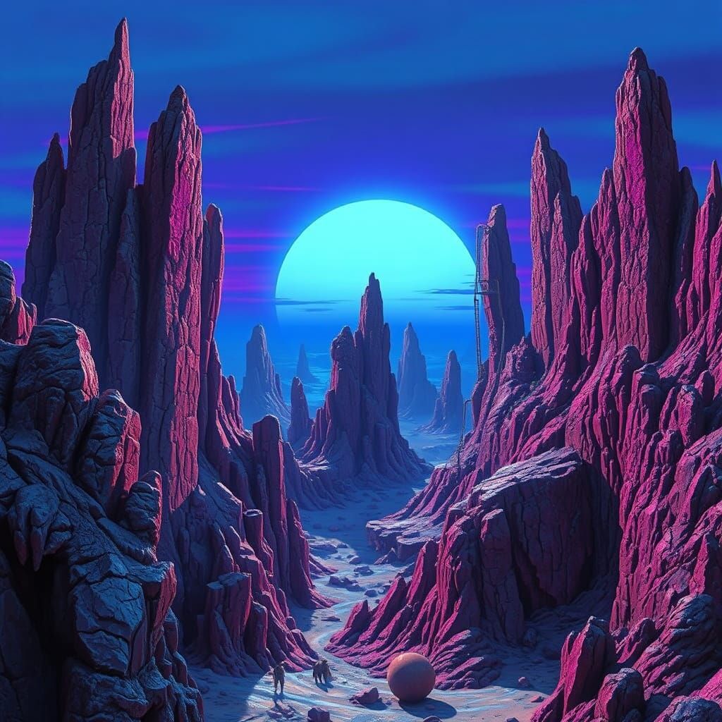 Iridescent Alien Landscape at Blue Sunset