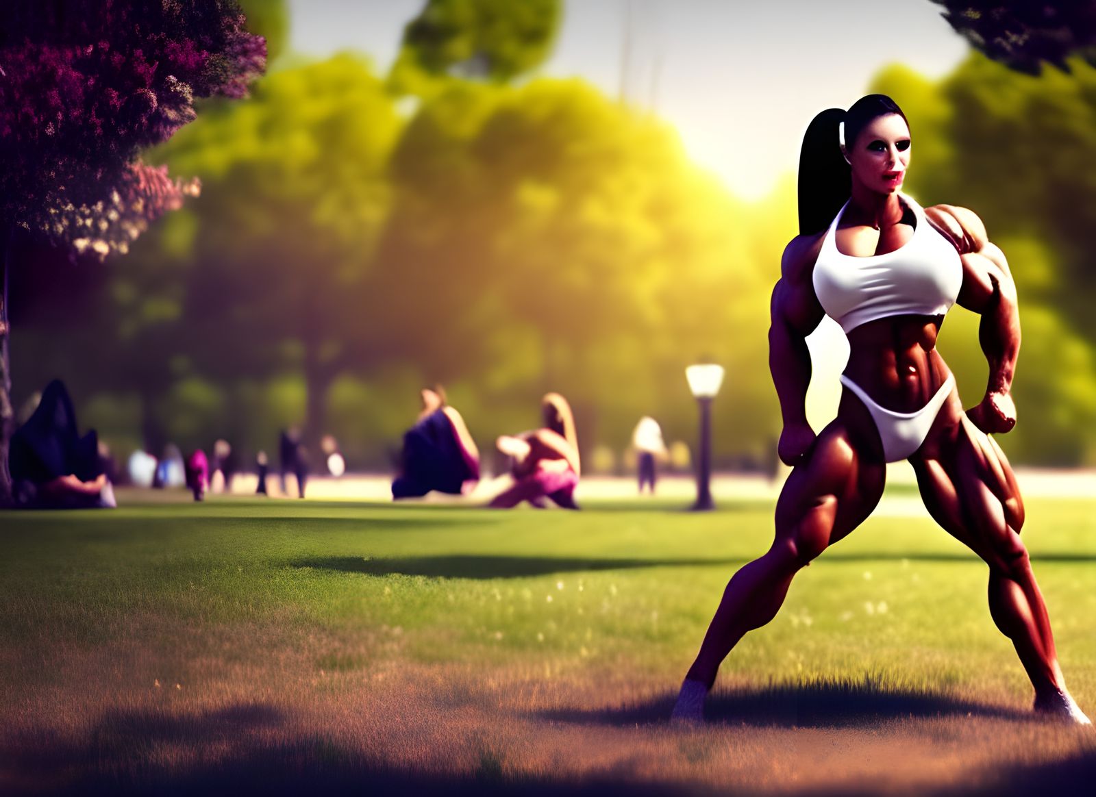 Muscle Women Enjoying Park in a Renaissance Style