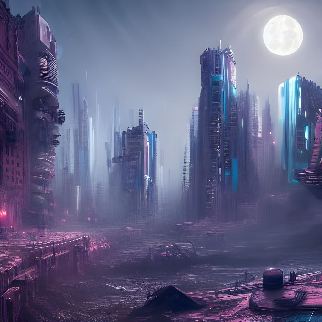 Icy Cyberpunk Cityscape in Post-Apocalyptic Setting