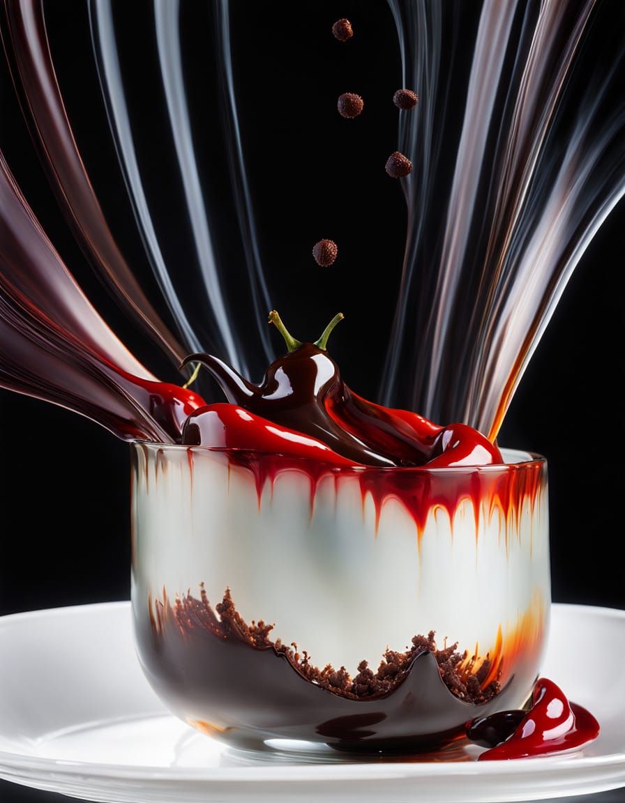 Roasted Chiles and Chocolate Dessert, Hyperrealistic Photogr...