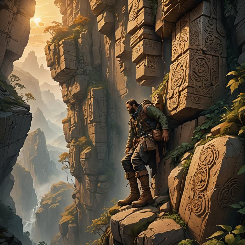 Cliff Climber in Mystical Golden Light