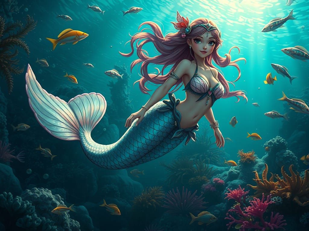 Mystical Mermaid in Vibrant Aquatic Realm