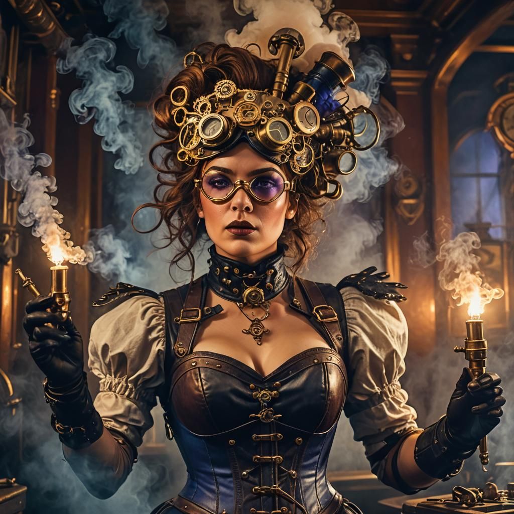 Steampunk Woman Sings the Blues in Portrait
