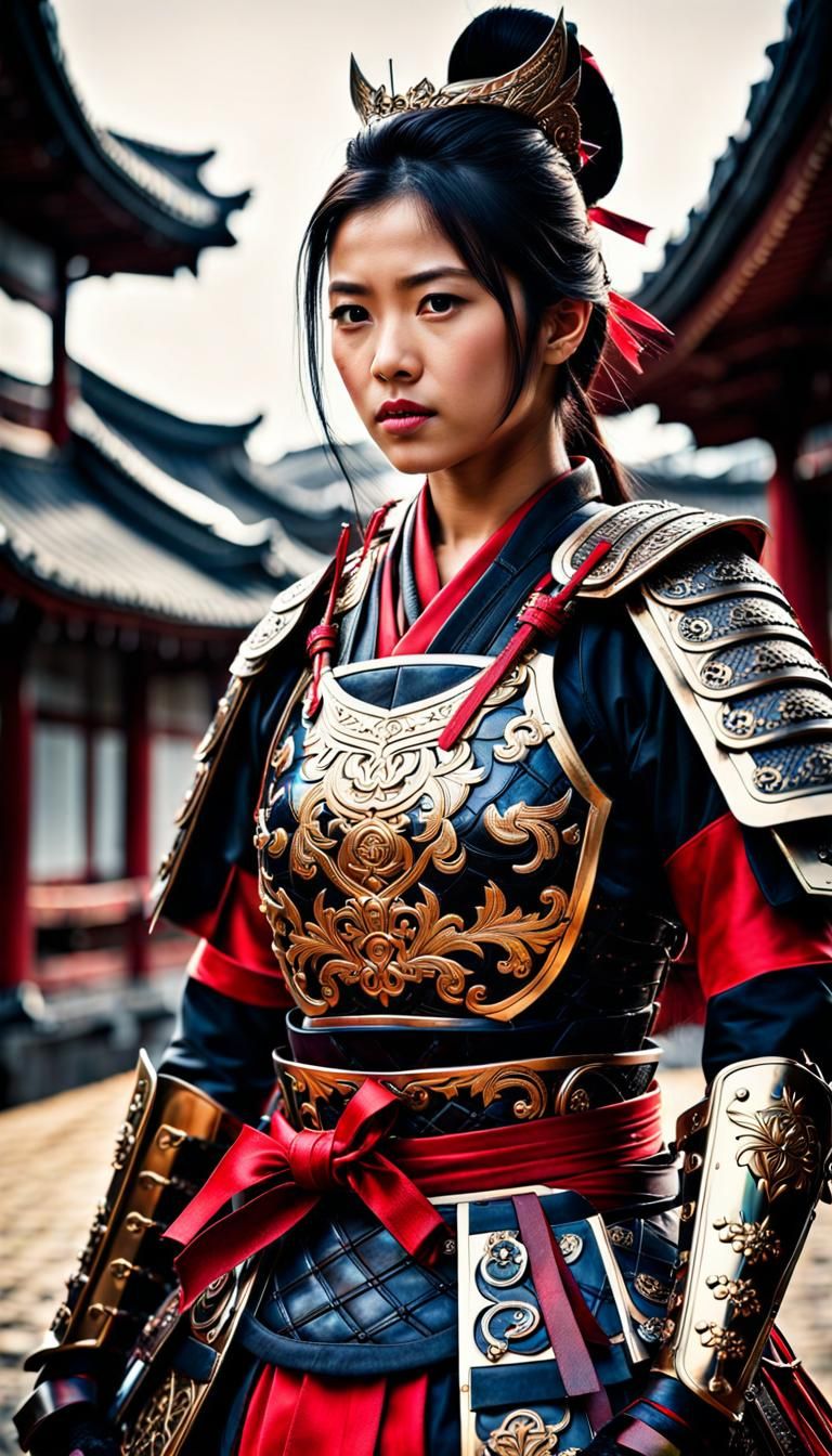 Hyperrealistic Superwoman Samurai in Filigree Armor
