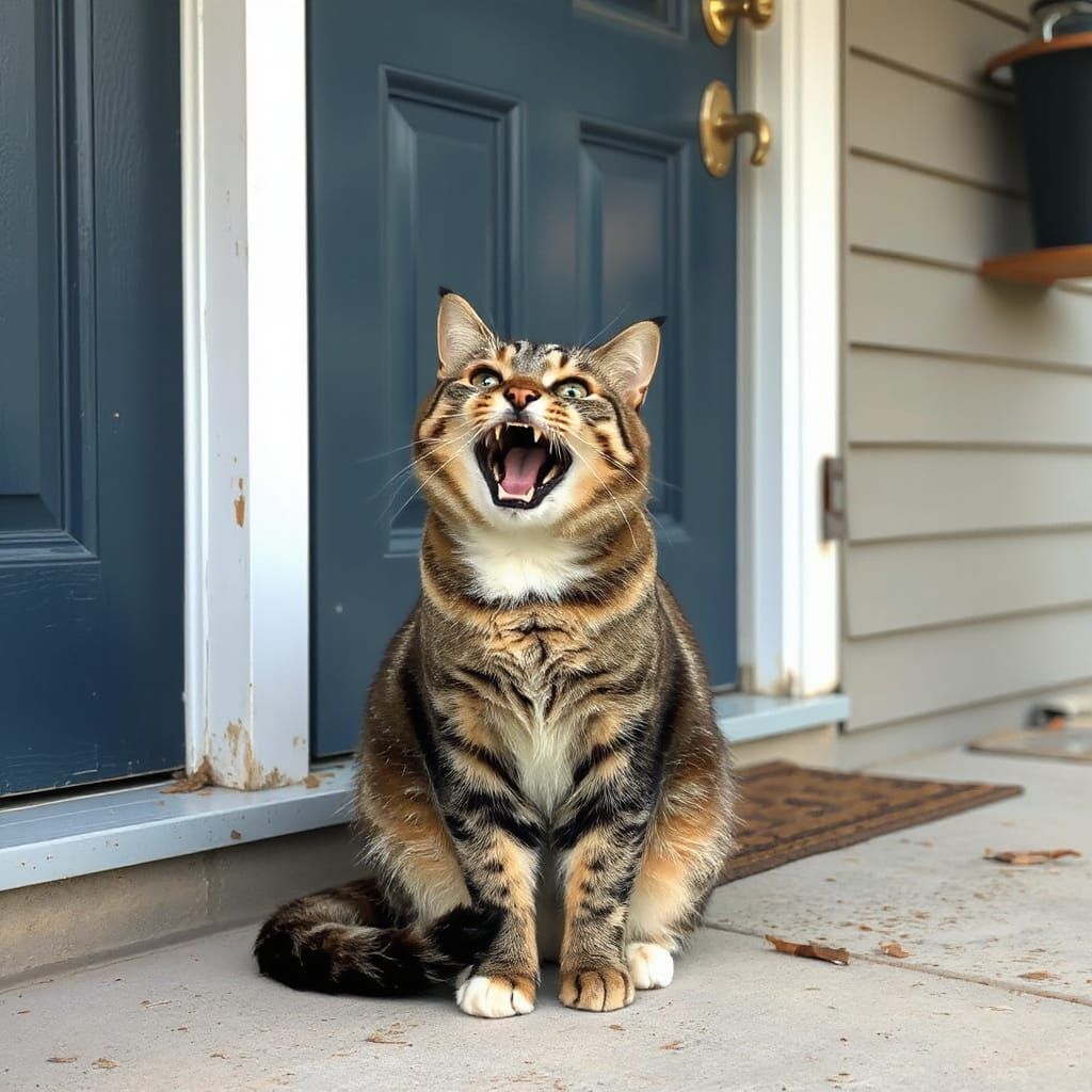Meowing Cat Begging at Door on Porch