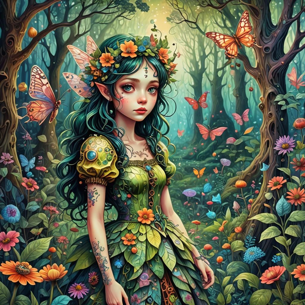 Whimsical Fairy in Deep Dream Ink Punk Style