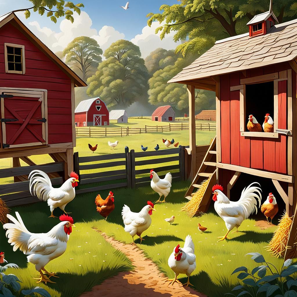 Anthropomorphic Chicken Fight in Barnyard Coop