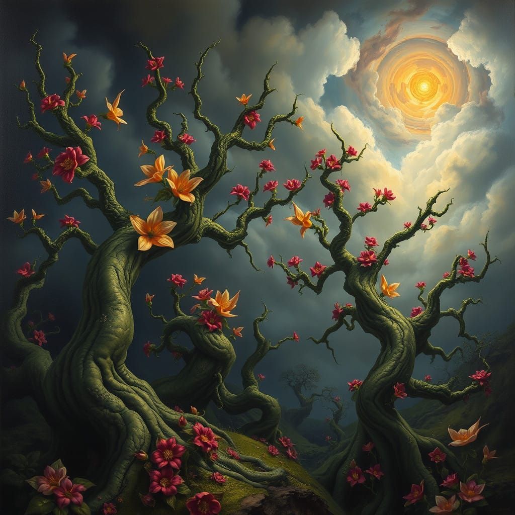 Surreal Landscapes of Twisted Trees in a Dark, Mysterious Wo...