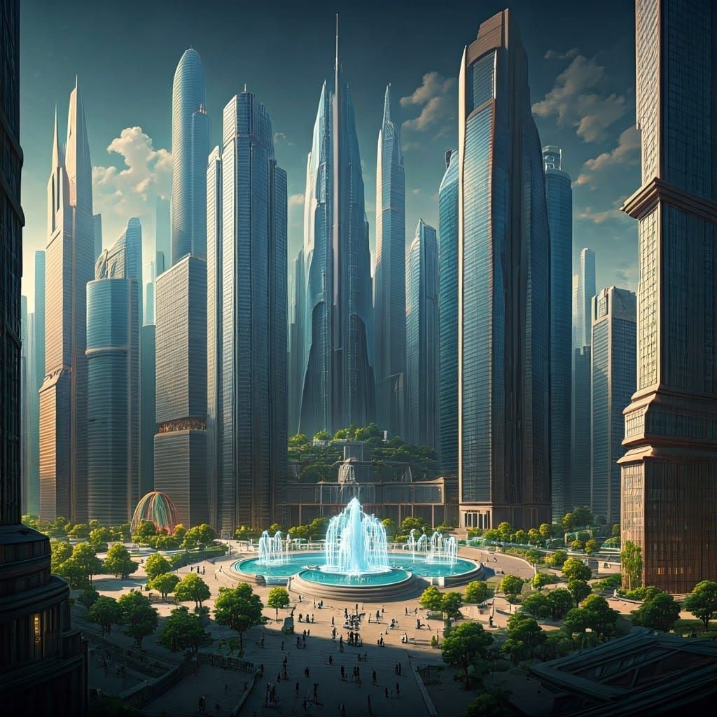 Futuristic Metropolis with Skyscrapers and Amusement Park