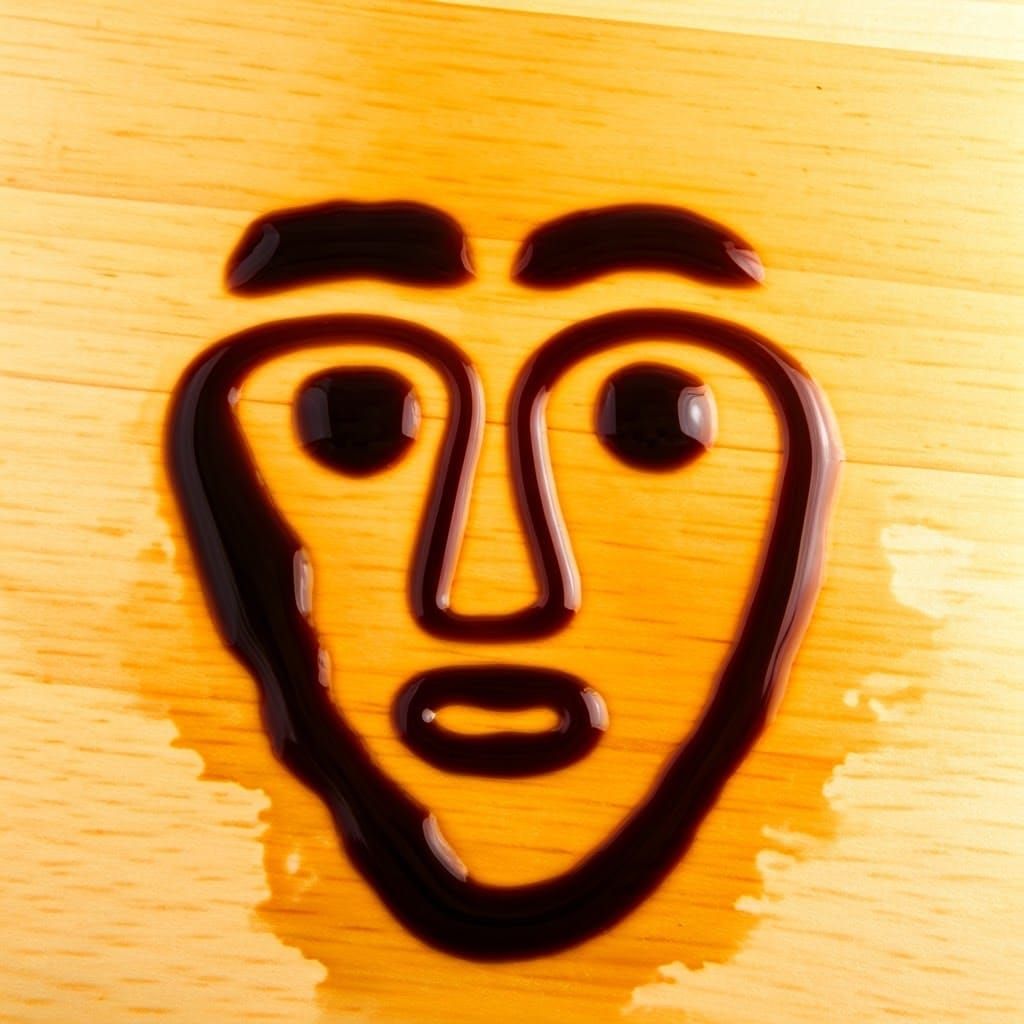 Abstract Face in Coffee Spill Art