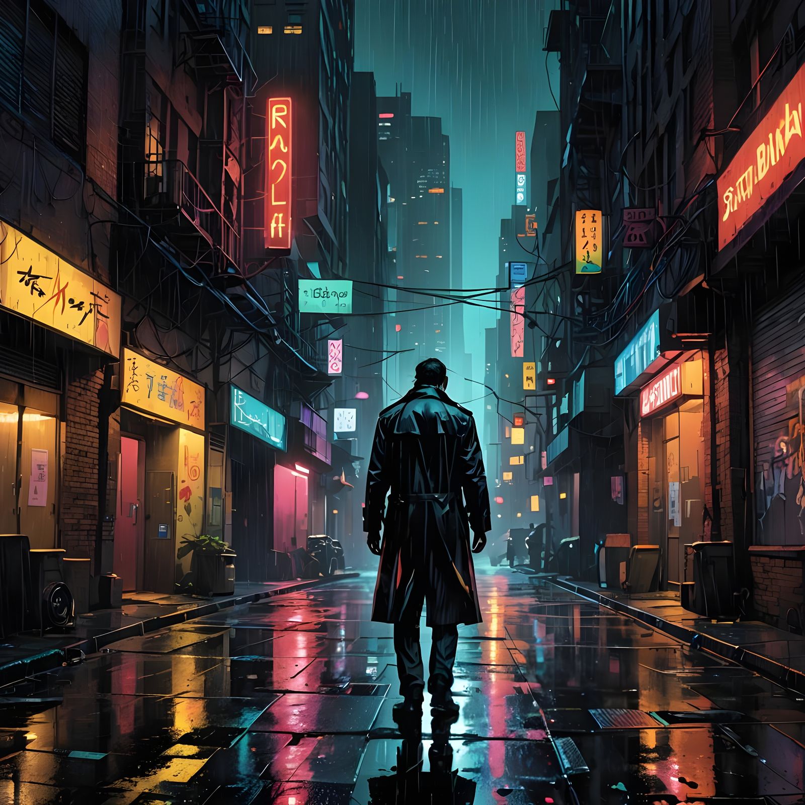 Sci-Fi Noir Scene with Expressive Character