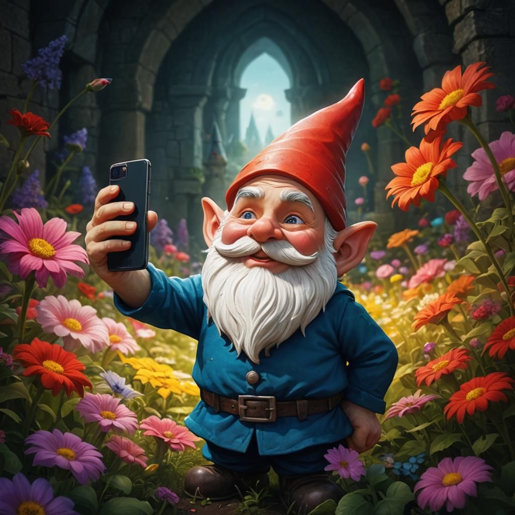 Gnome Selfies in Dark Castle Garden