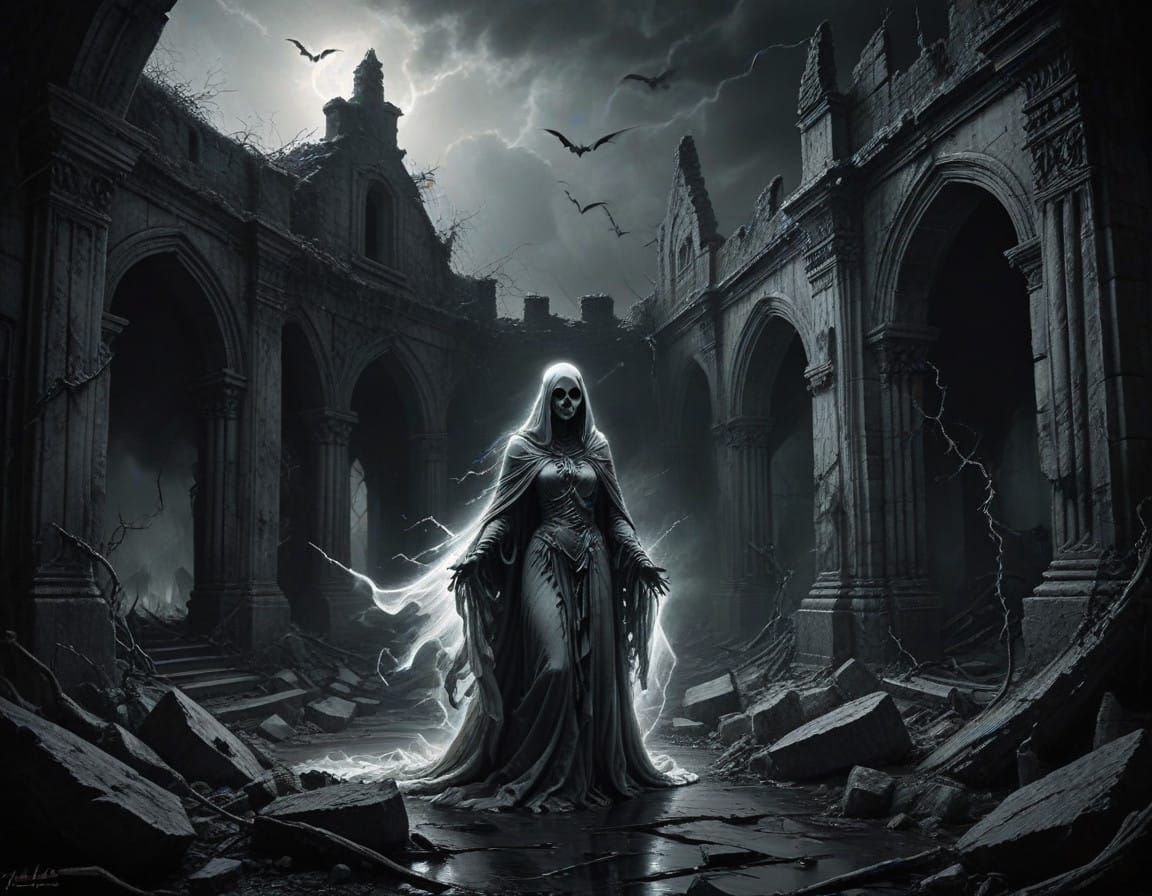 Ethereal Ghost Bids Farewell to Crumbling Castle