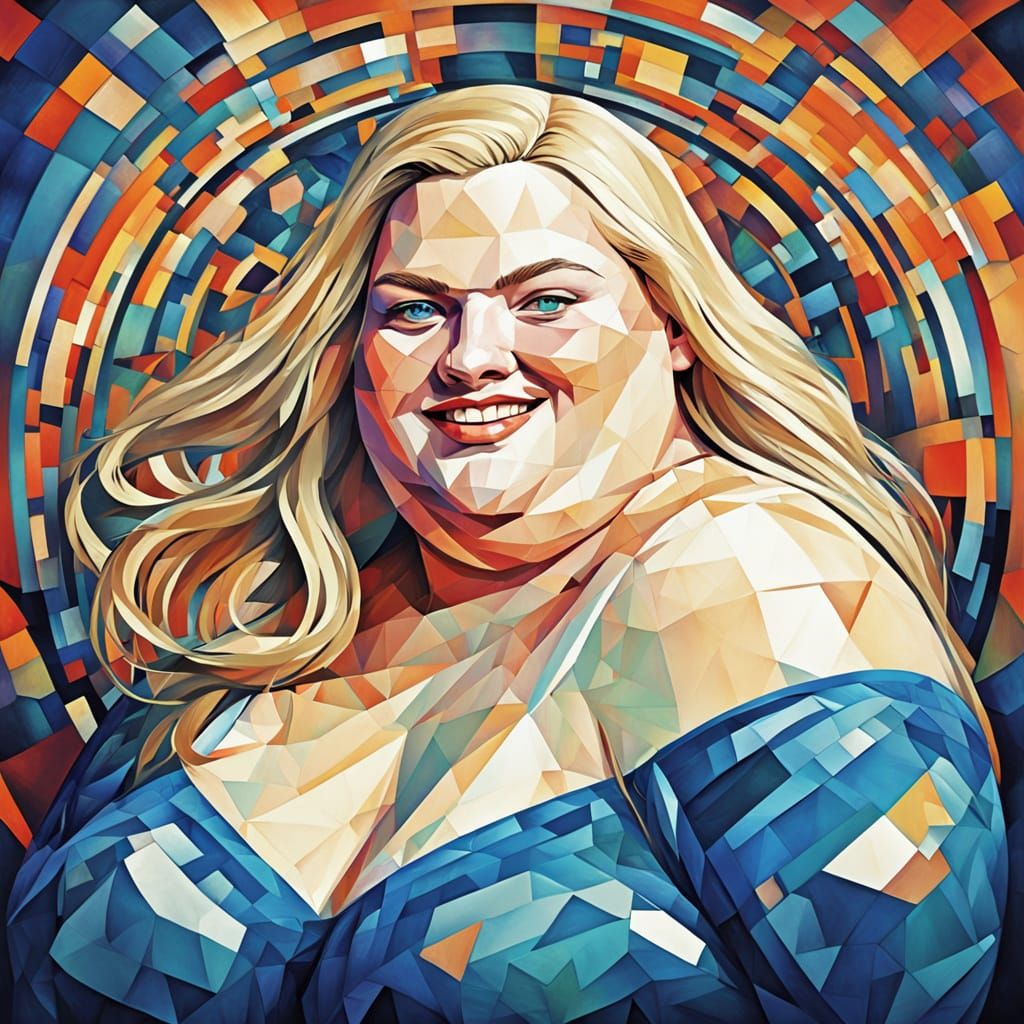 Cubist Portrait of a Young Woman in Maximalist Style