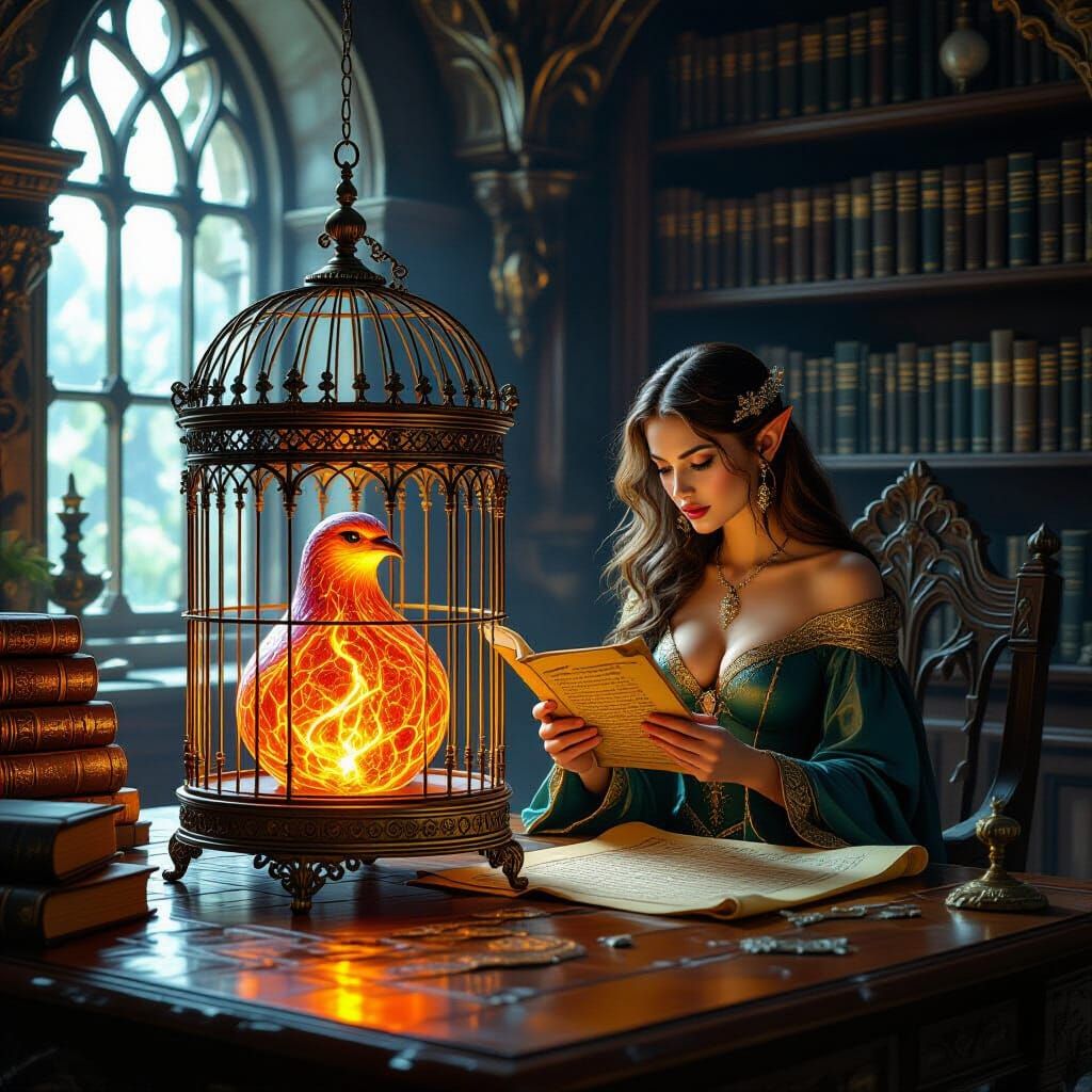 Lava Woman in Cage, Fantasy Art