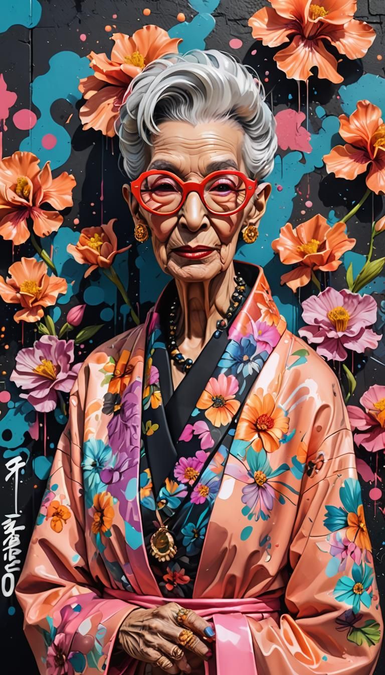 Colorful Graffiti Art of Figure in Kimono
