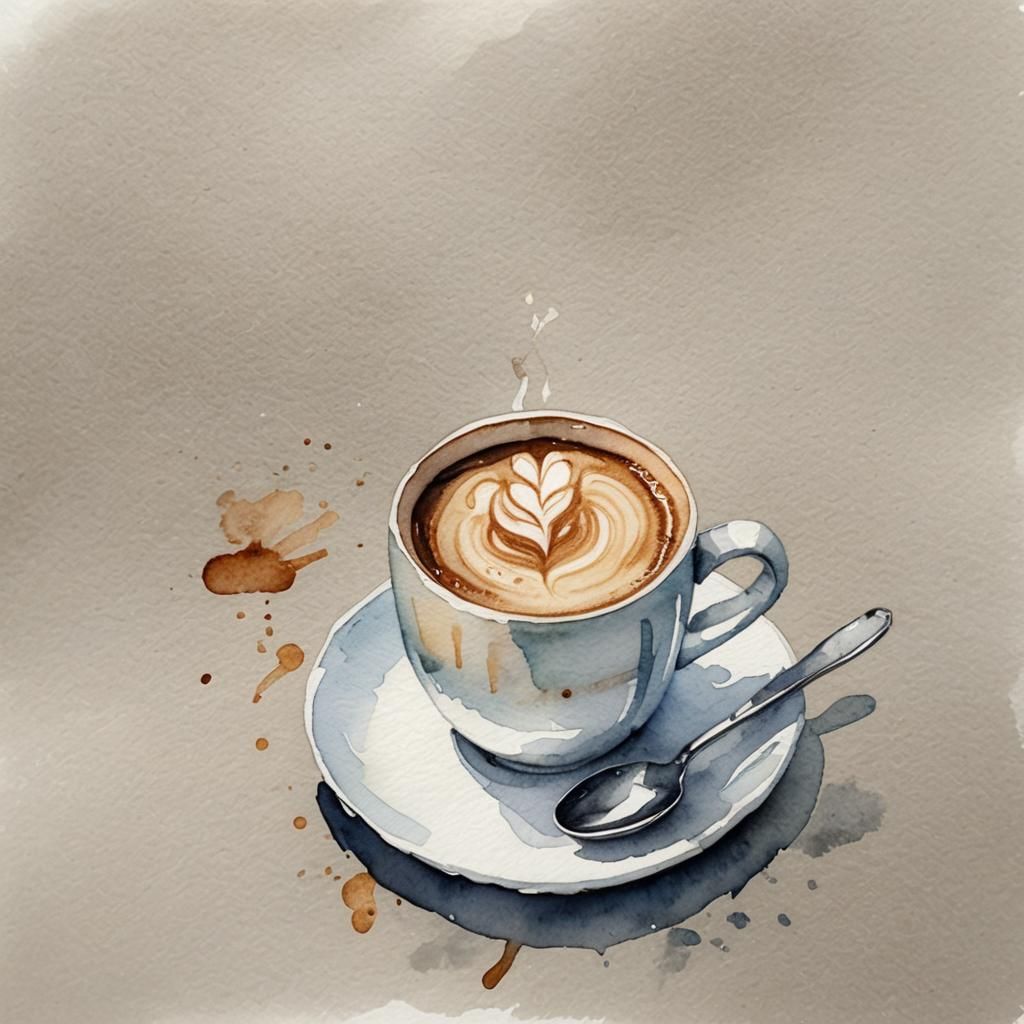 Watercolor Coffee Cup with Teaspoon Painting