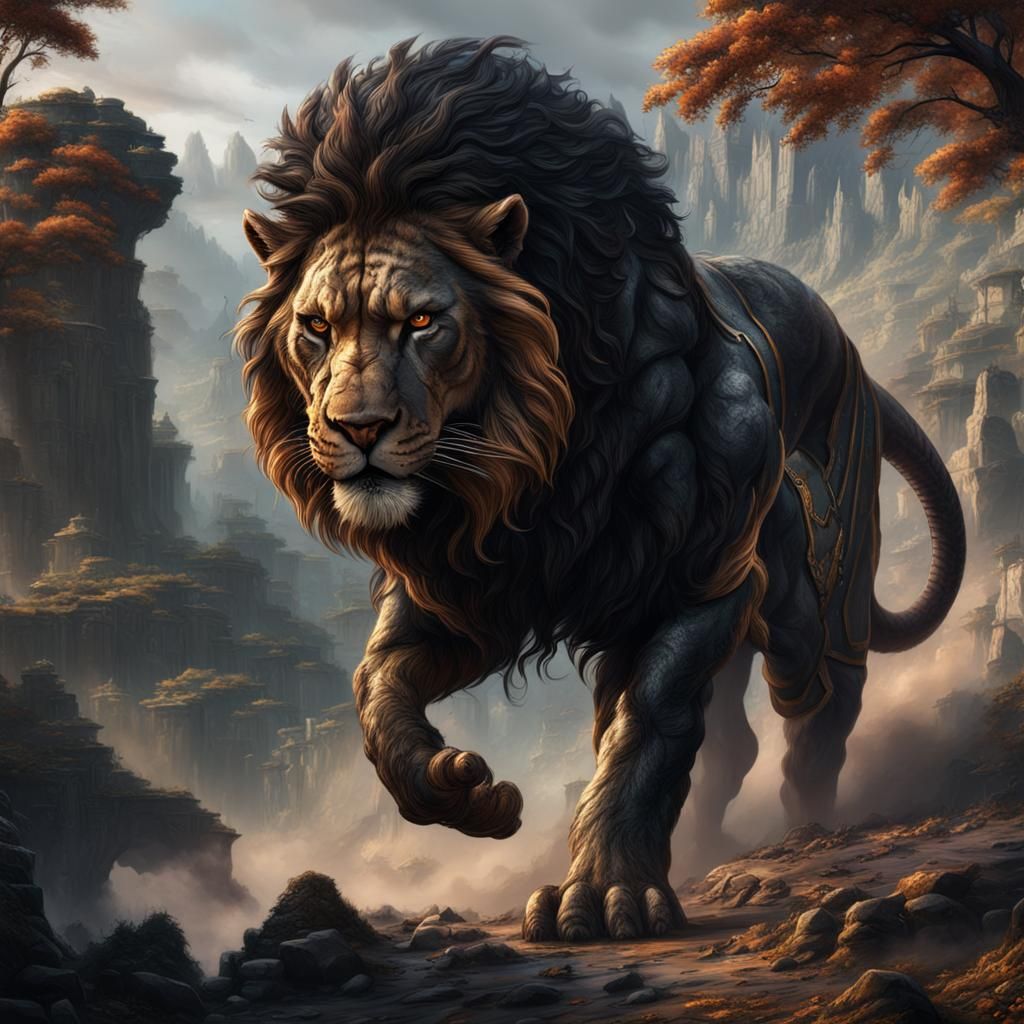 Lion-Human Norse Warrior God in Detailed Painting