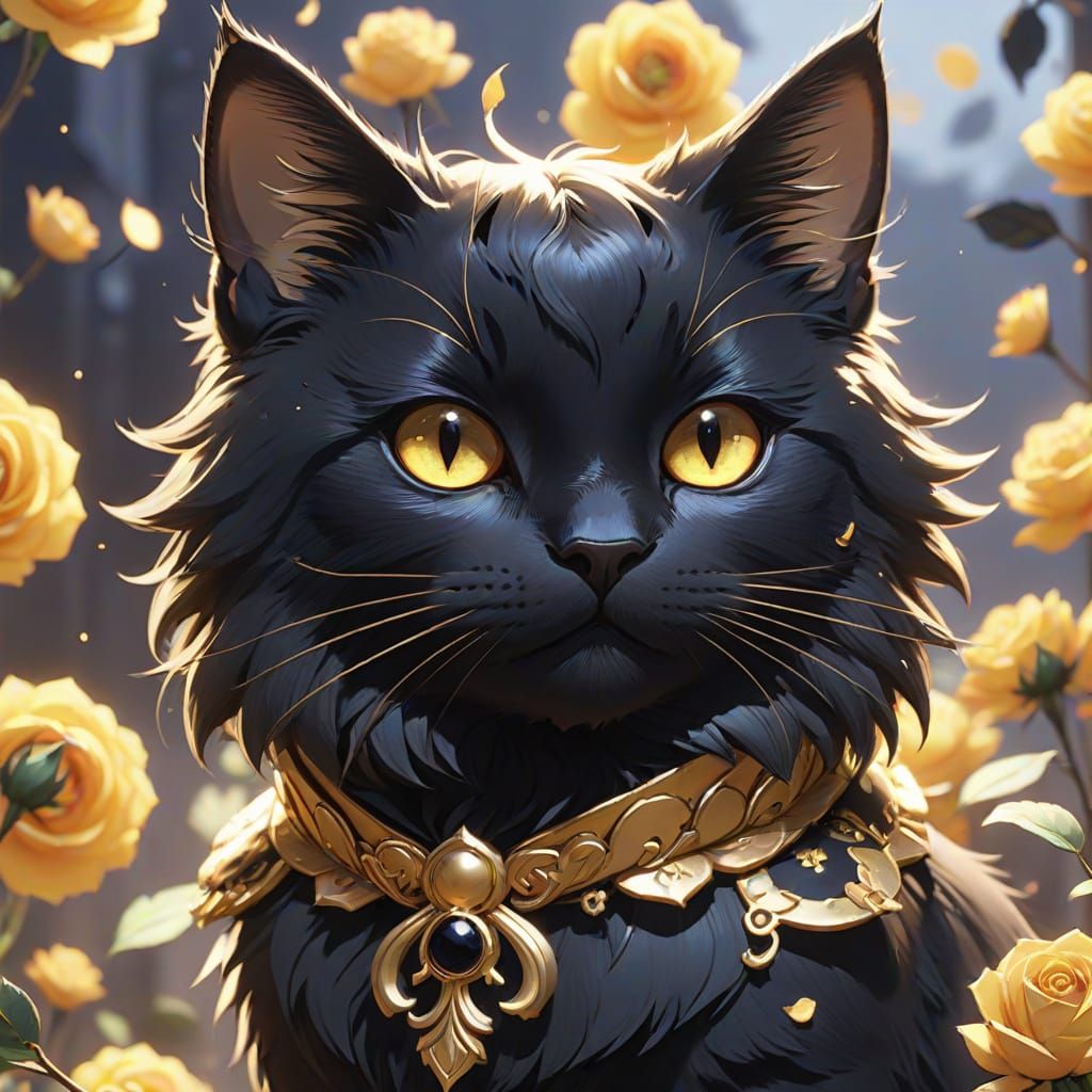 Black Rose Cat in 3D Anime Style