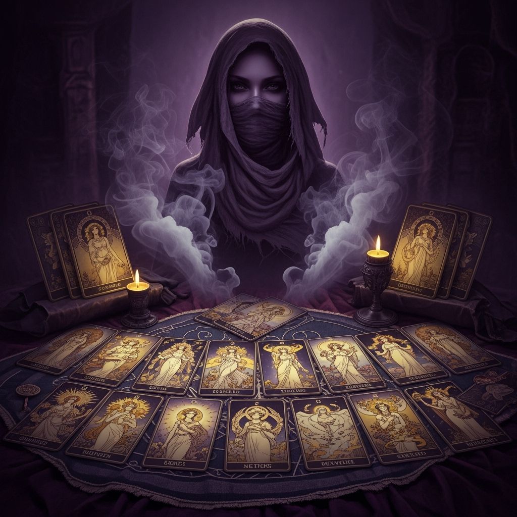Mystical Tarot Spread with Goddesses in Dark Fantasy Style