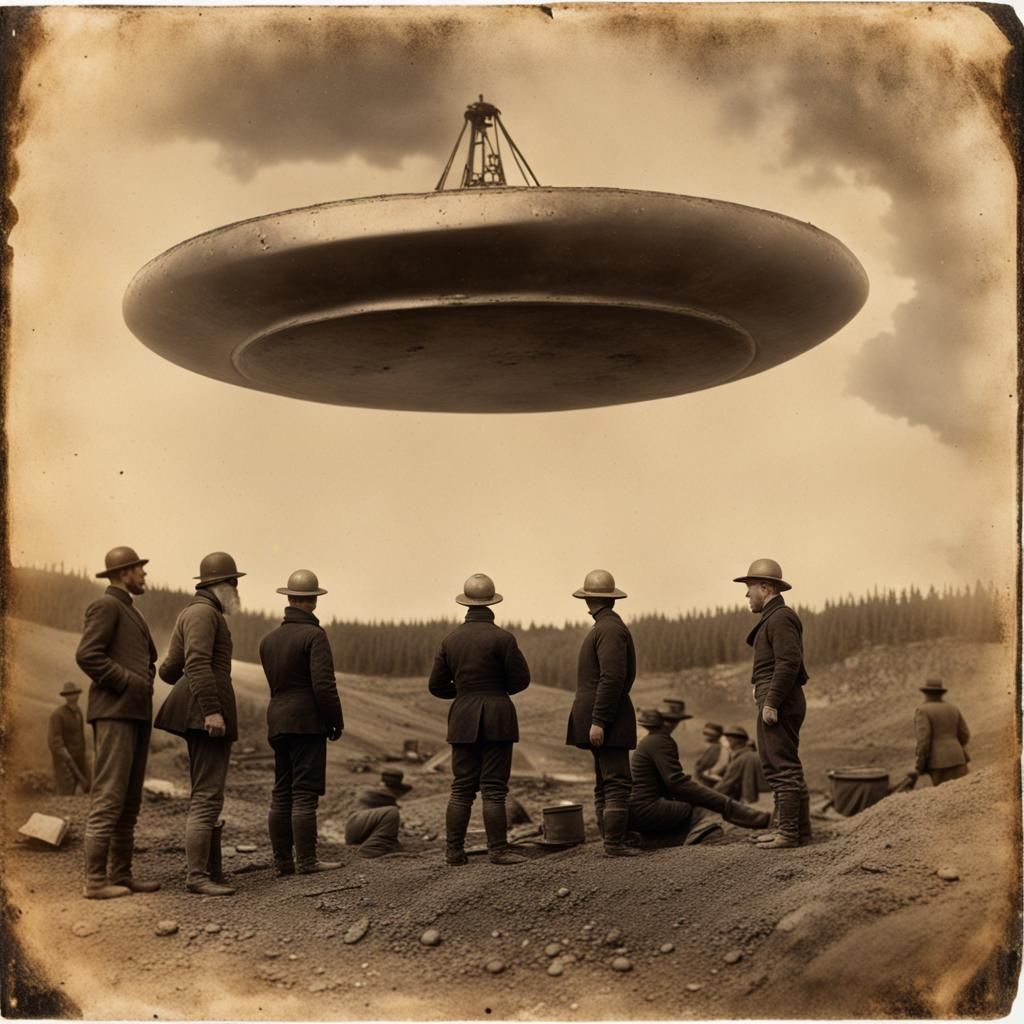Victorian Miners Observe UFO in Tintype Style