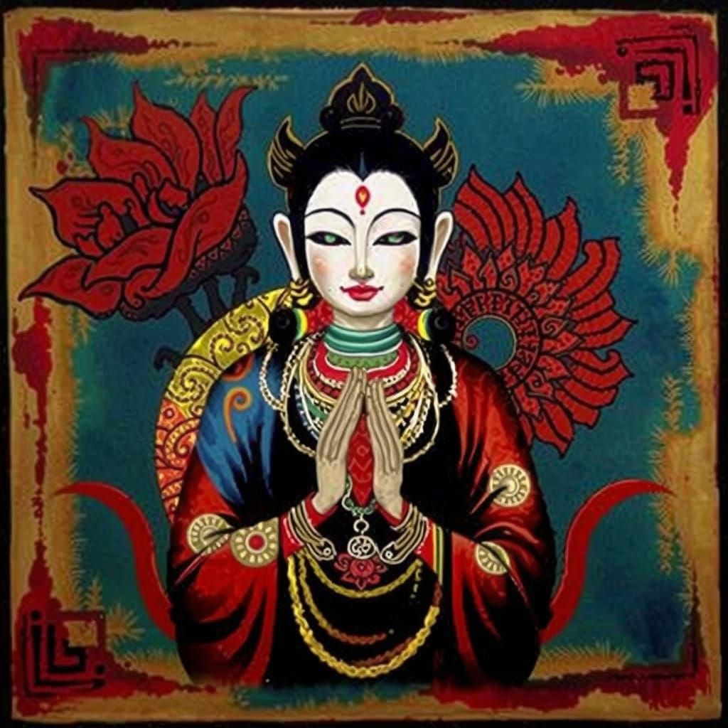 Vibrant Batik Bodhisattva Portrait