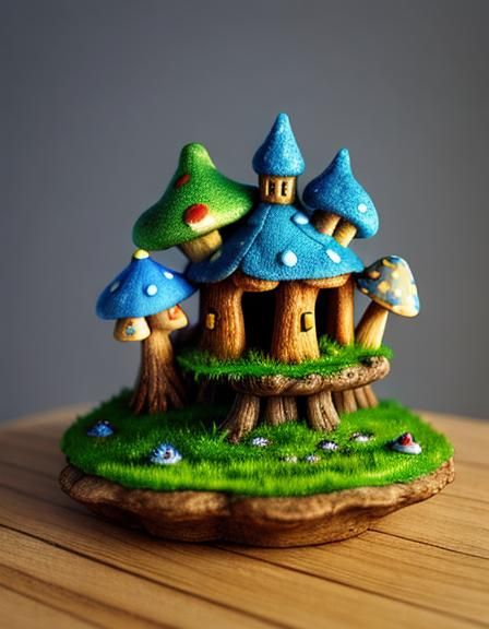 Realistic Toadstool Village, Detailed Close-Up