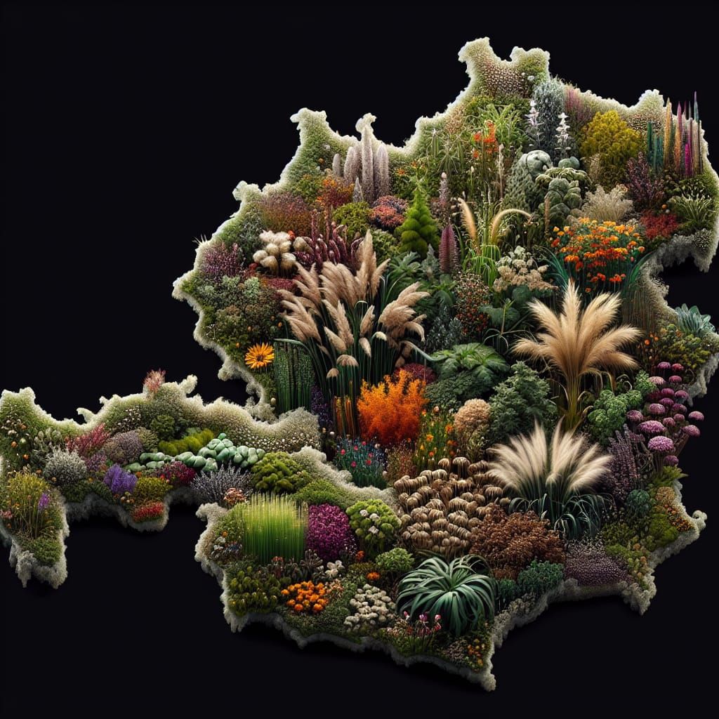 Austria Map in 3D with Native Plant Regions