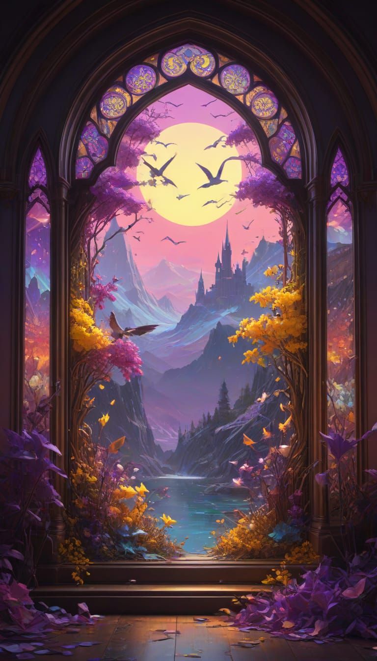 Macabre Moonlit Stained Glass Origami Mural