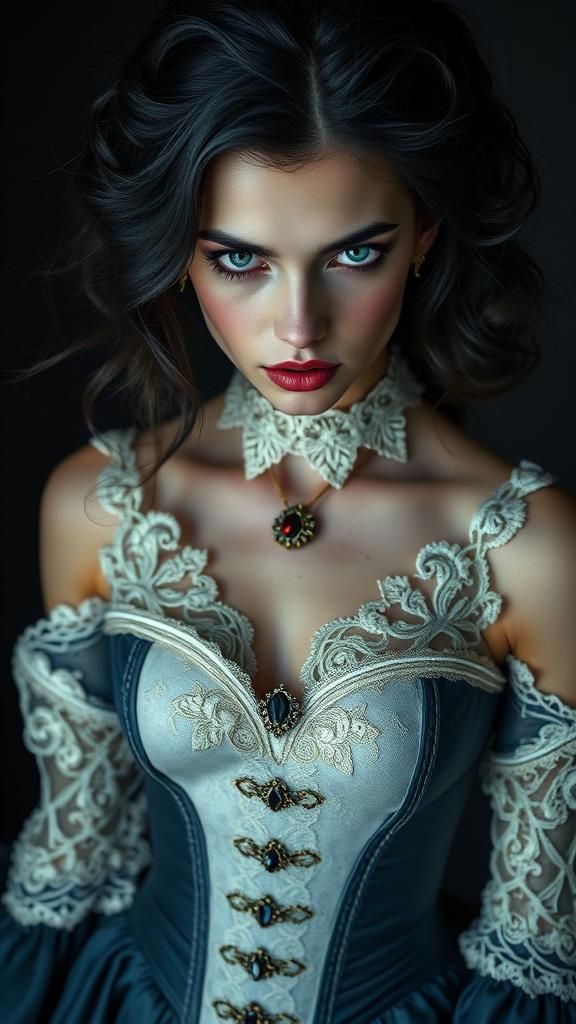 Gothic Vampire with Emerald Eyes as Dreamy Portrait