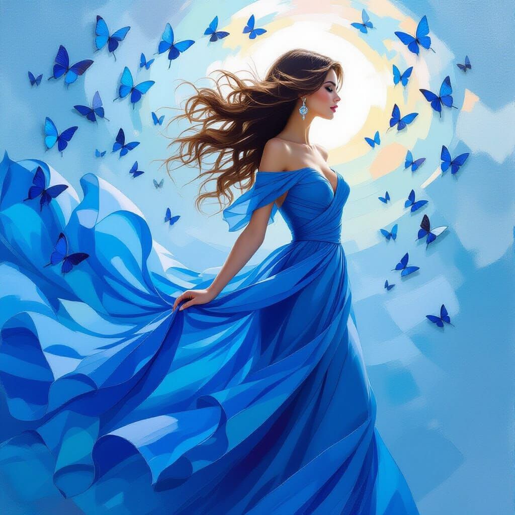 Brunette's Dress Transforms into Butterflies