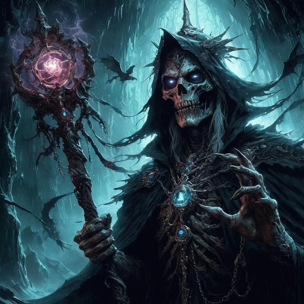 Lich King: Undead Necromancer in Frank Frazetta Style