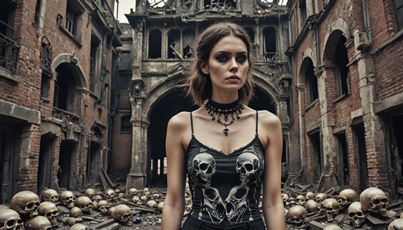 Gothic Woman at Haunted Building