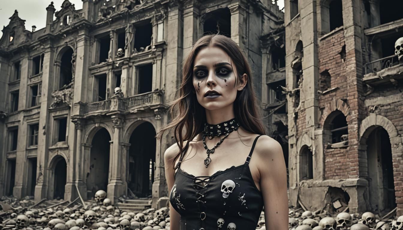 Gothic Woman at Haunted Building