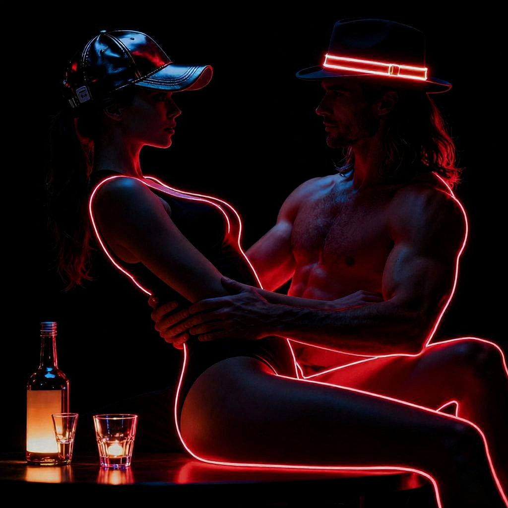 Minimalist Silhouette Couple in Neon Light