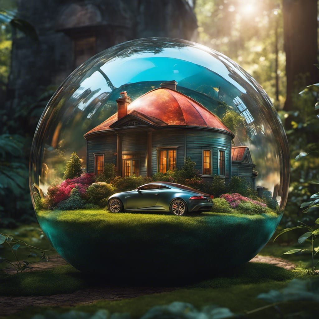 Hyperrealistic Car-House Glass Sphere Concept Art