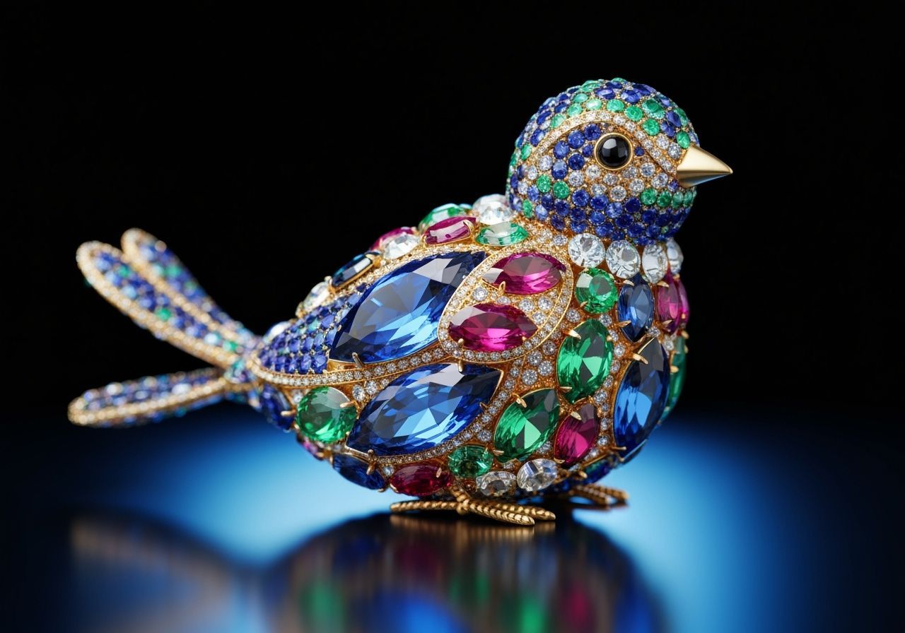 Crystal Bird Sculpture in Fabergé Style