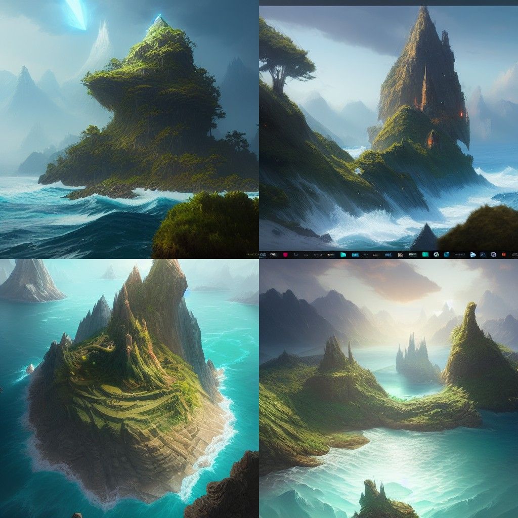 Fantasy Crystal Island in Digital Art Style