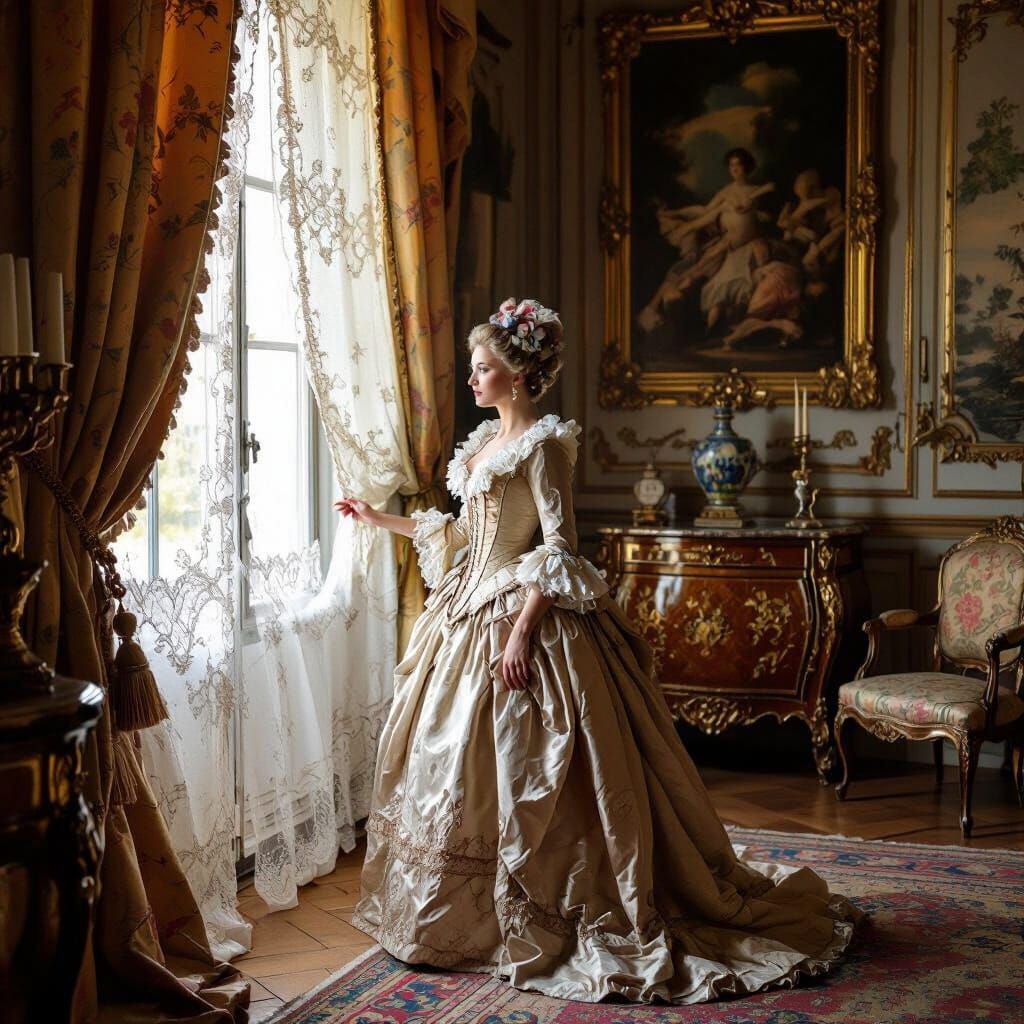 Rococo Chamber with Woman in Luxurious Dress