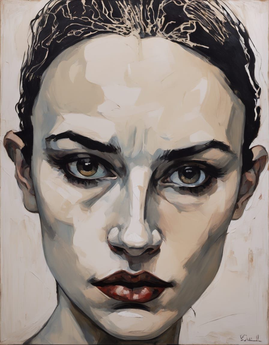 Brooding Woman in Expressionist Portrait