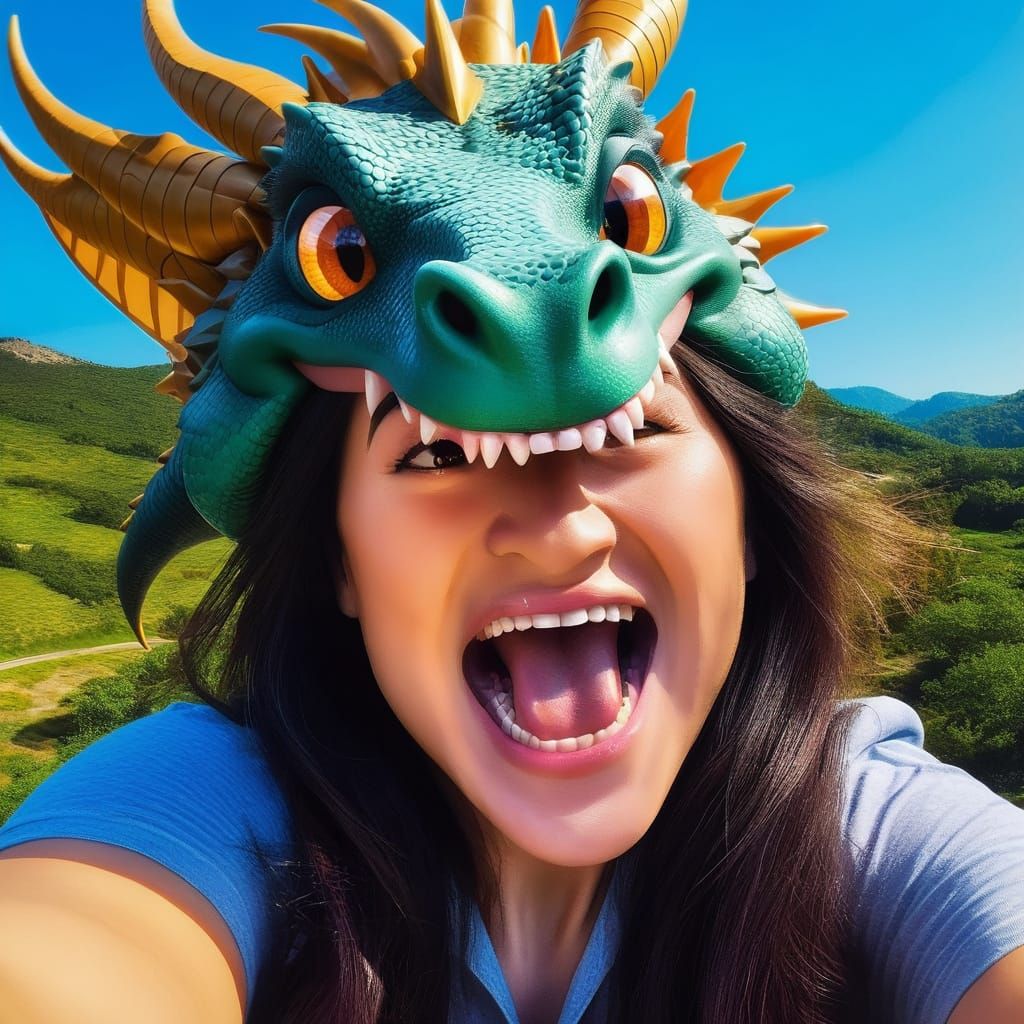 Dragon Selfie Under Wild Moonlit Sky