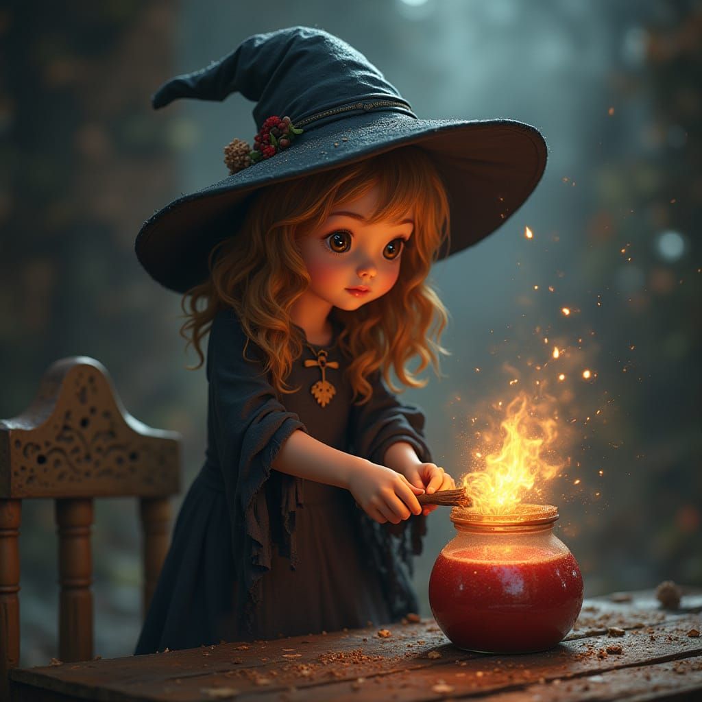 Young Witch Unleashes Magical Energy in Vibrant Light