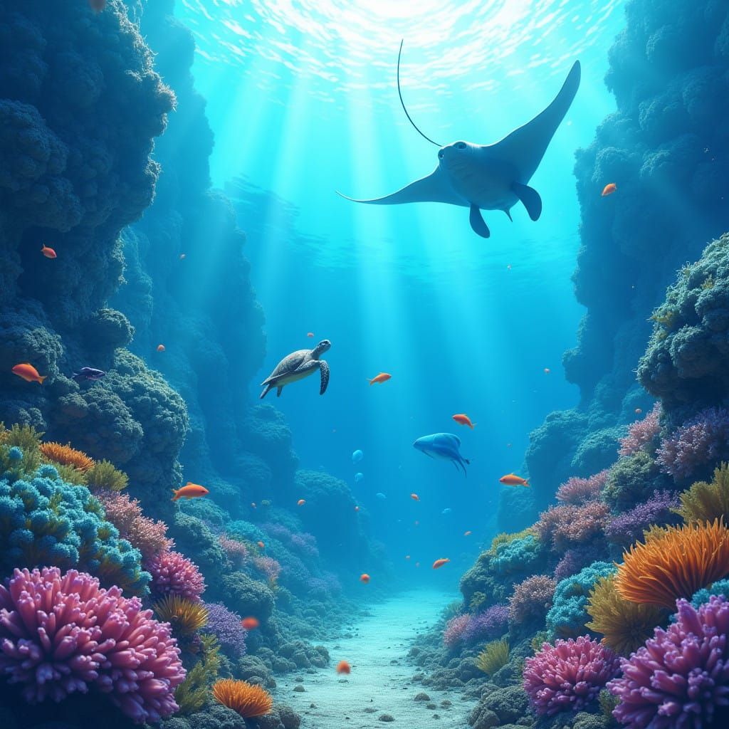 Surreal Underwater Paradise Teeming with Aquatic Life in Vib...