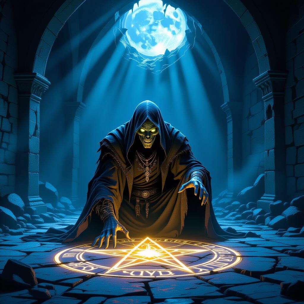 Undead Wizard's Dark Ritual Under Full Moon