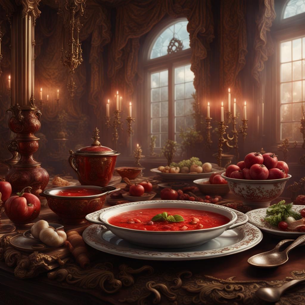 Borscht in Rococo Style: A Digital Masterpiece