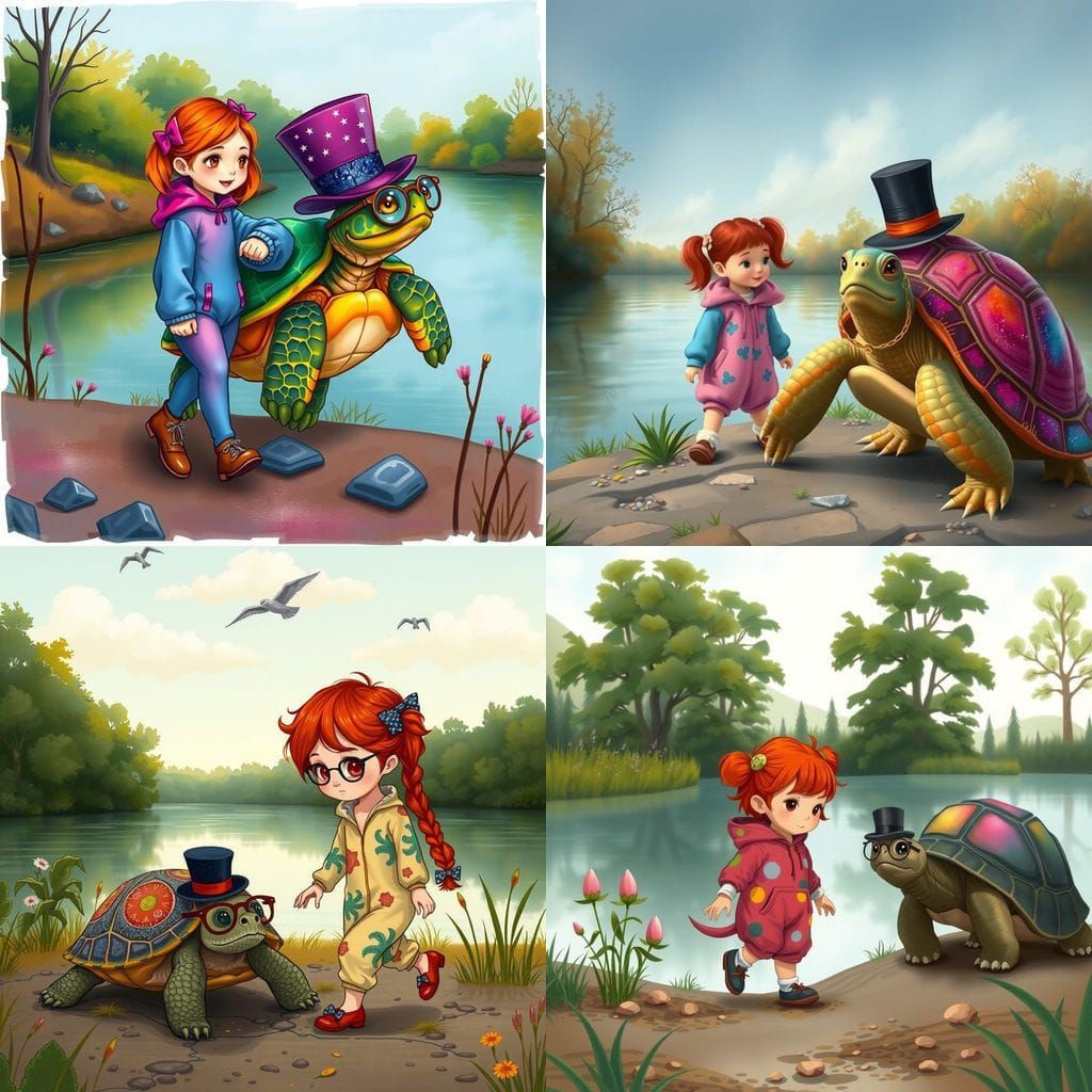 Red Riding Hood Meets a Dapper Turtle by River