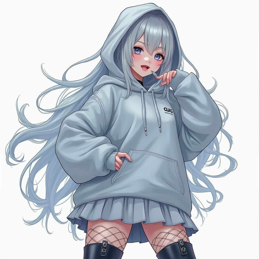 Surreal Kpop Idol in Icy, Wavy Platinum Hair and Oversized H...