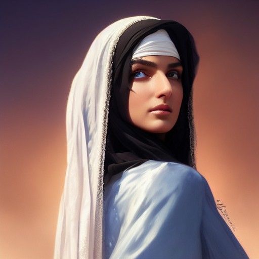 Photorealistic Portrait of Arab Woman with Blue Eyes
