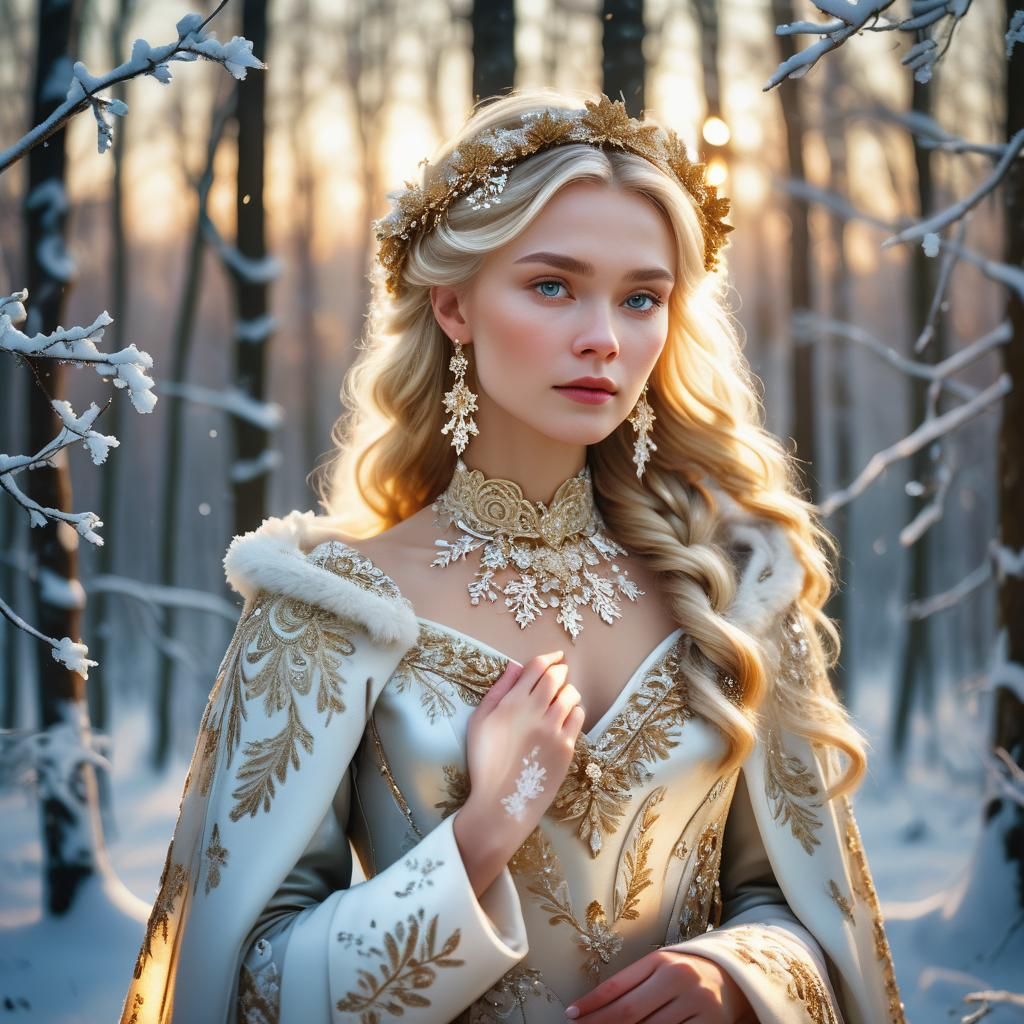 Slavic Beauty in Winter Forest: Fairytale Realism