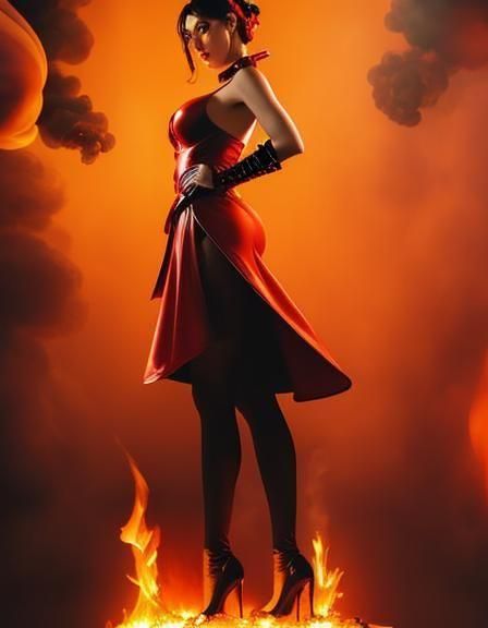 Smoldering Woman in Chili Pepper Dress: Maximalist Art